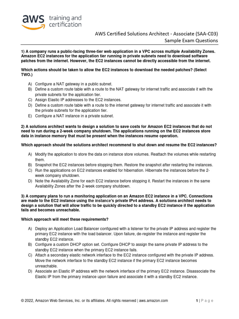 SAA-C03 Exam Sample Questions Guide | PDF | Amazon Web Services | Ip ...