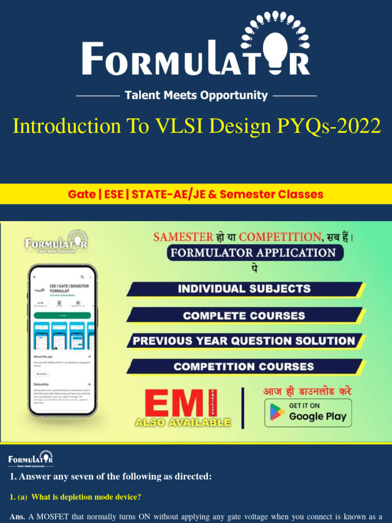VLSI Design Exam Prep Guide | PDF | Cmos | Field Effect Transistor