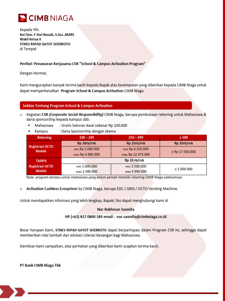 Penawaran Kerjasama CSR CIMB Niaga | PDF