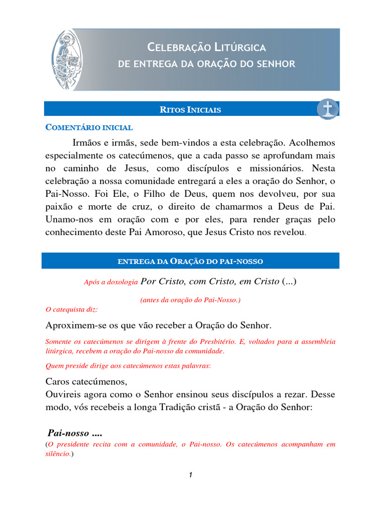 5 Celebracao Liturgica Oracao Do Pai Nosso Versao Corrigida 20 08 Pdf