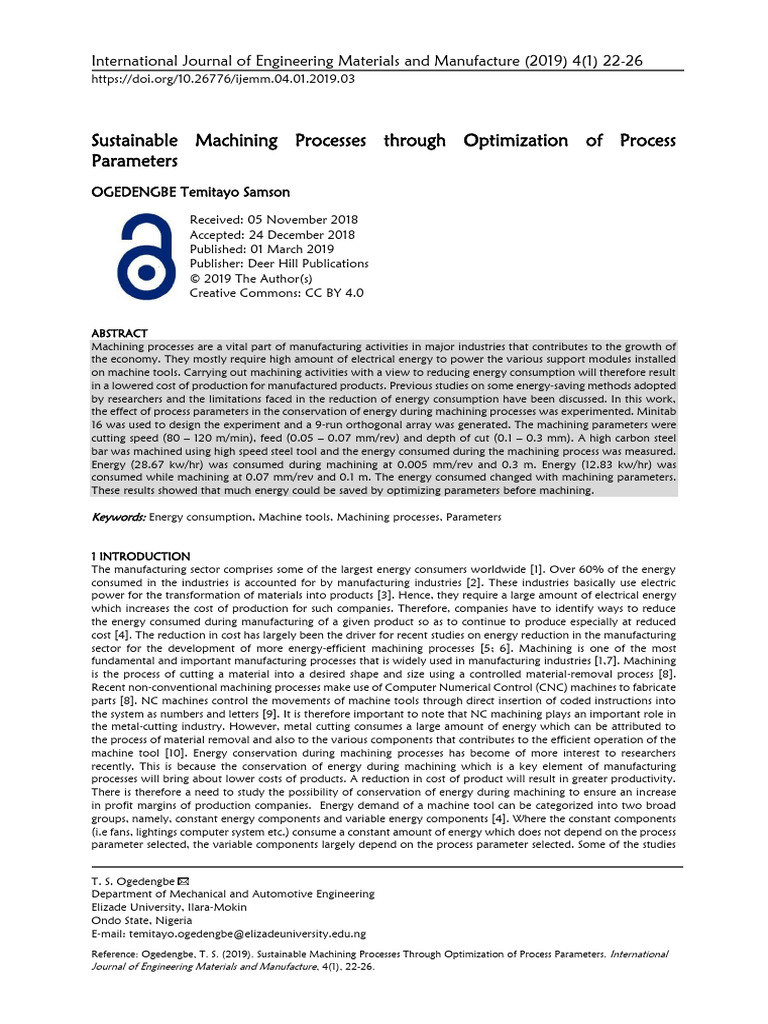Sustainable Machining Processes Through Optimization of Process ...