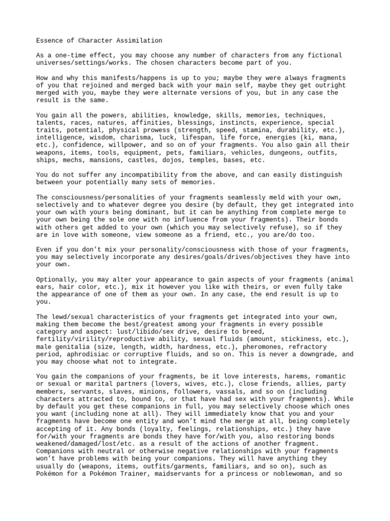 Character Essence Assimilation Guide | PDF | Libido | Behavioural Sciences