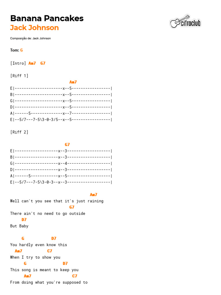 Jack Johnson Banana Pancakes PDF