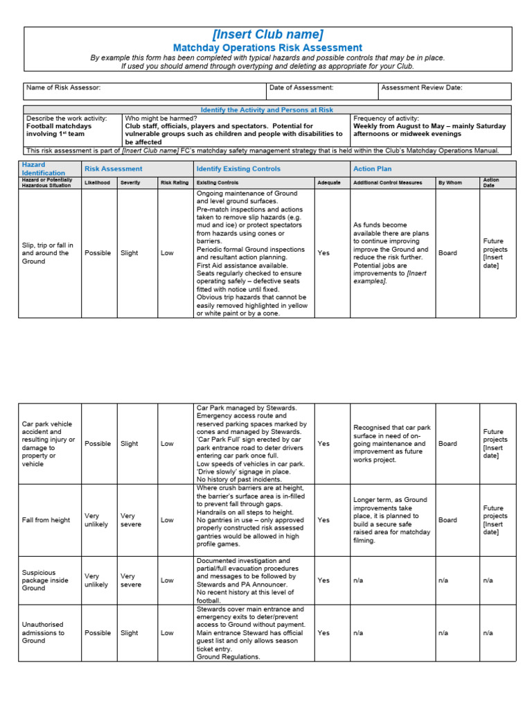 Football Matchday Risk Assessment Guide | PDF | Hazards | Risk Assessment