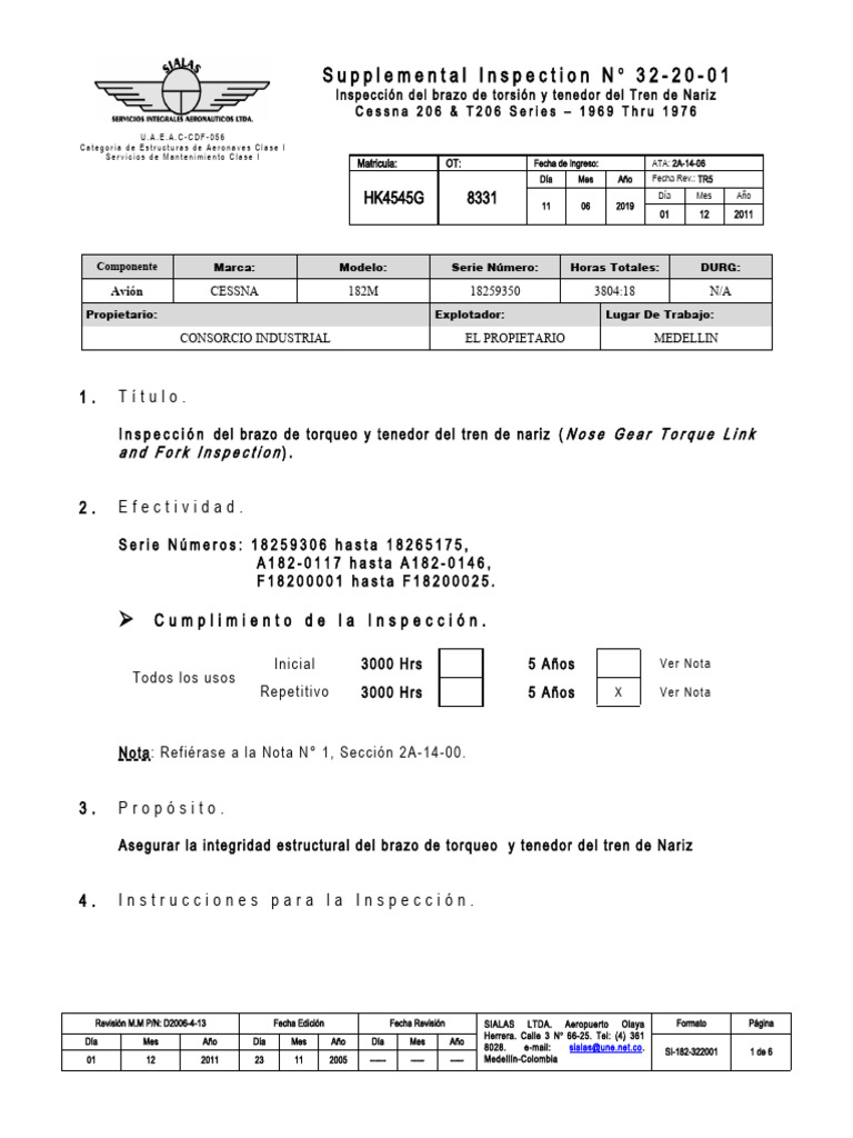 Supplemental Inspection 32 20 01 Pdf Aviación Transporte