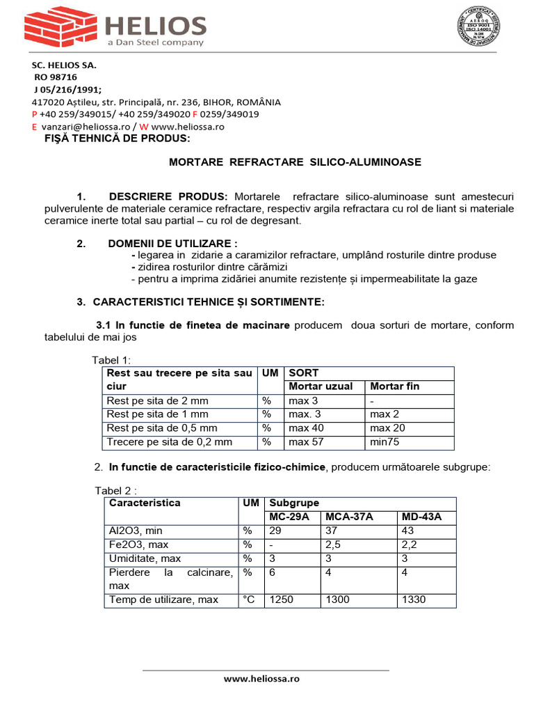 Mortare Refractare Silico-Aluminoase | PDF