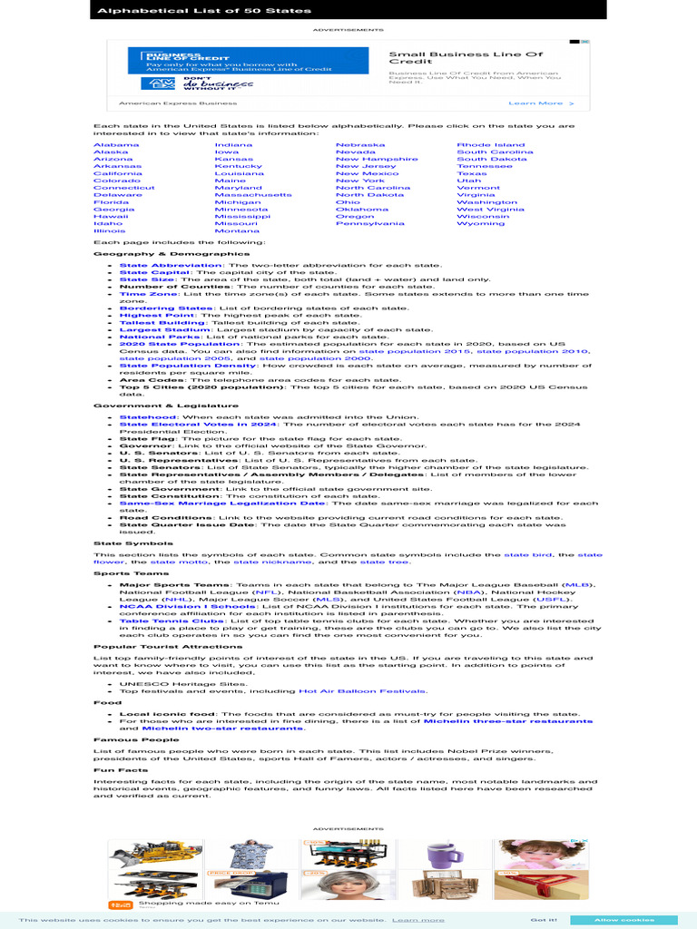 Alphabetical List of 50 States in The USA PDF U.S. State County