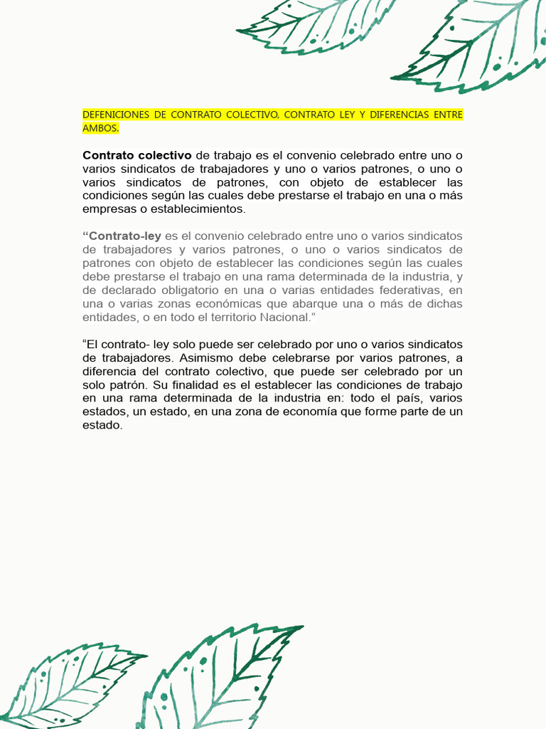 Diferencias entre contrato colectivo y ley | PDF | Finanzas y dinero