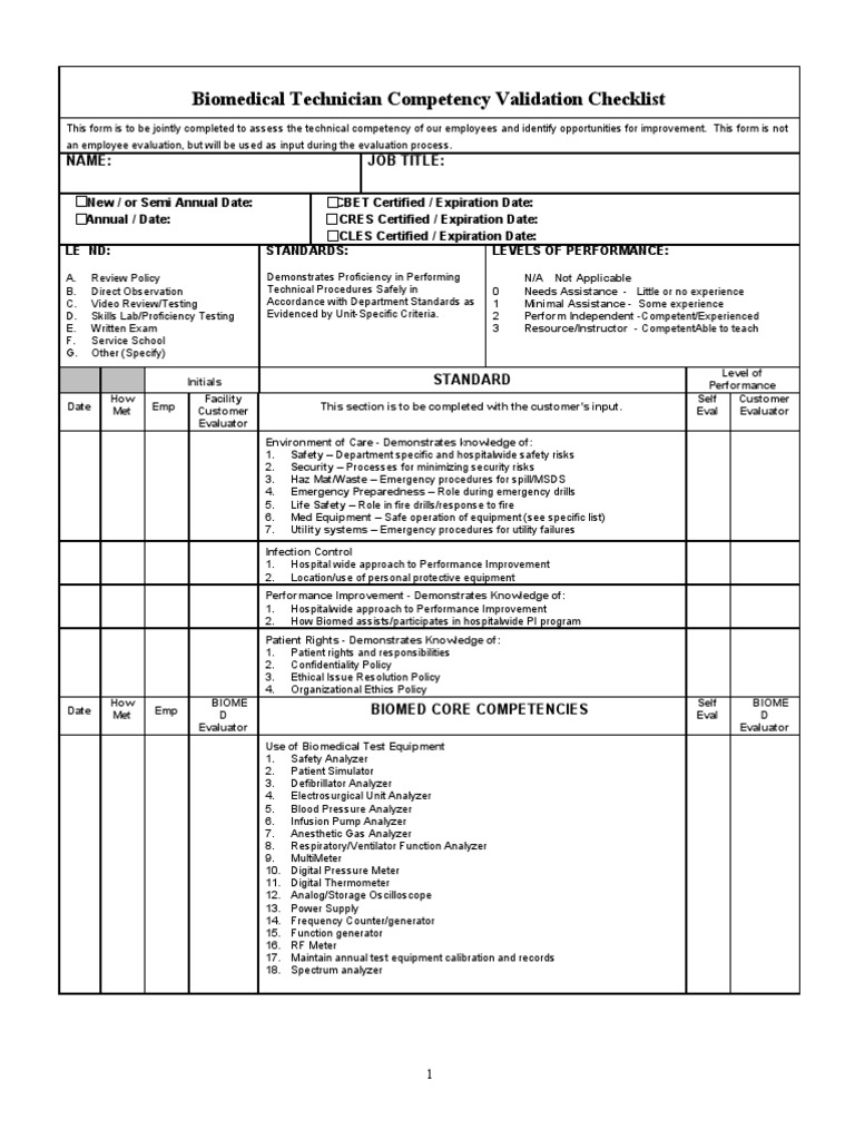 Biomedical Technician Competency Checklist | PDF | Competence (Human ...