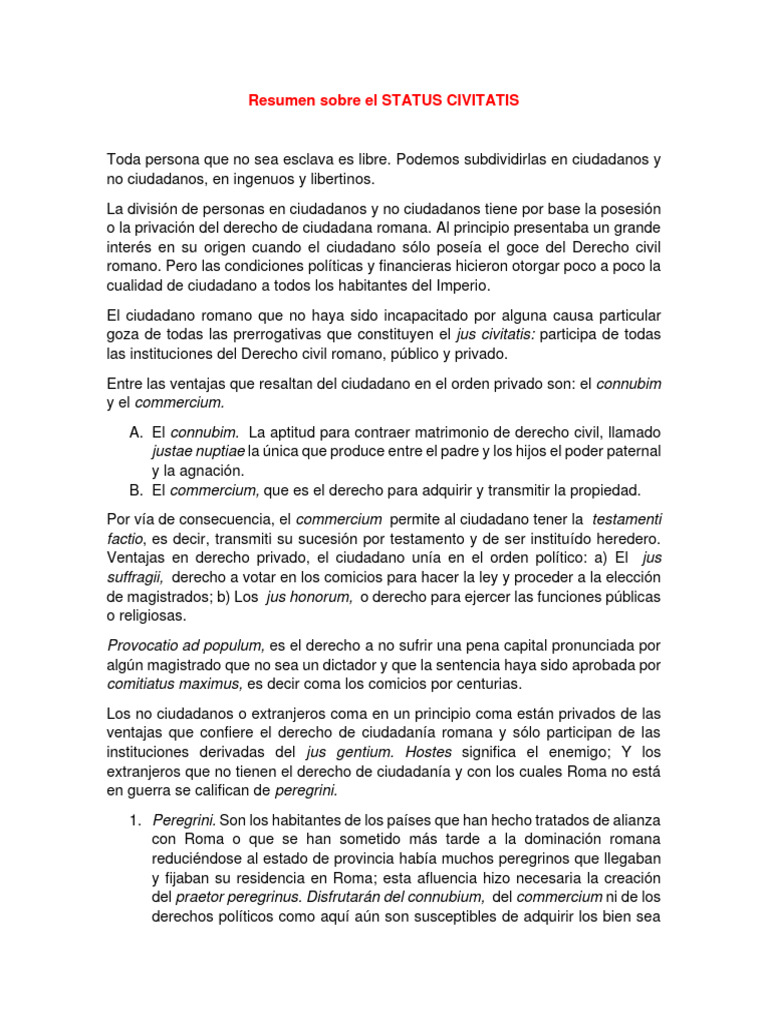 Resumen Sobre El STATUS CIVITATIS | Descargar gratis PDF | Roma antigua ...