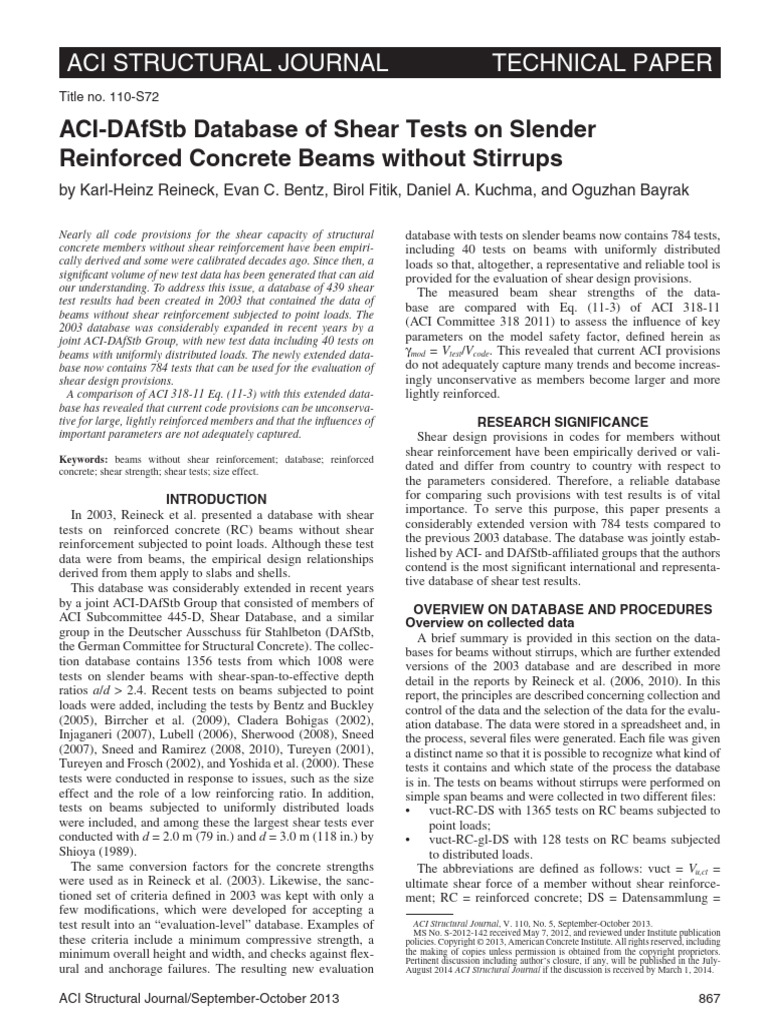 Reineck Et Al. 2013 ACI Structural JournalACIDAfStb Database of