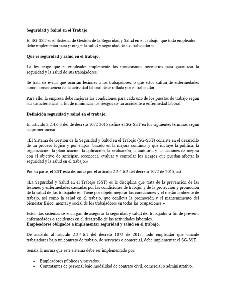 Seguridad y Salud en el Trabajo: SG-SST | PDF | Seguridad y salud ...