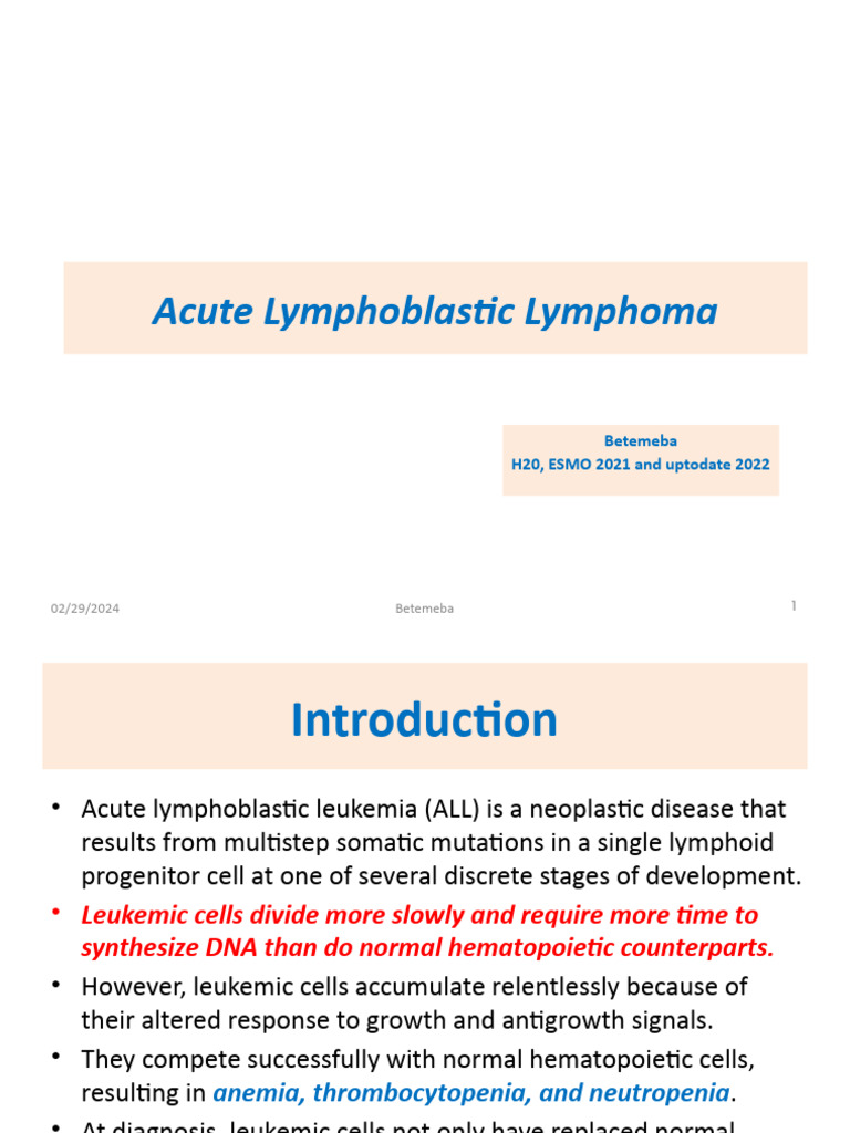 Acute Lymphoblastic Leukemia | PDF | Leukemia | Chemotherapy