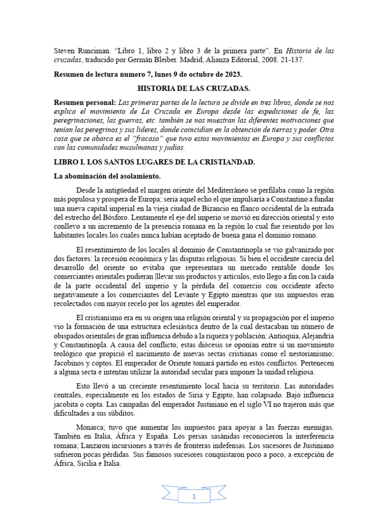 Resumen de "Historia de las Cruzadas" | PDF | Cruzadas | imperio Bizantino