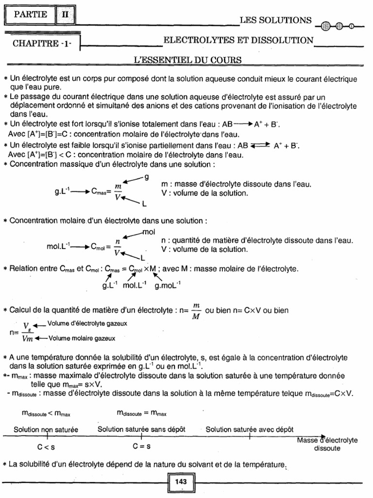 Électrolytes et Dissolution en Physique | PDF | Concentration molaire ...