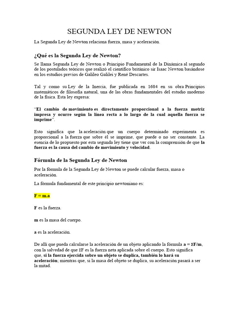 Segunda Ley de Newton | PDF