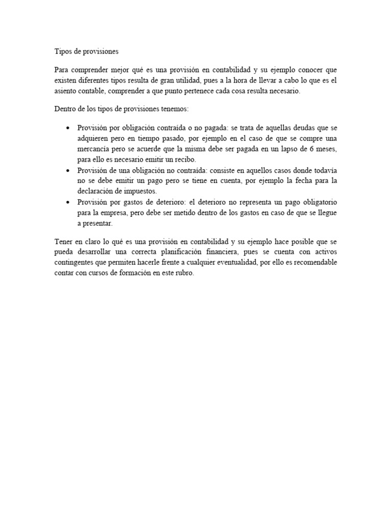 Tipos de Provisiones Contables | PDF