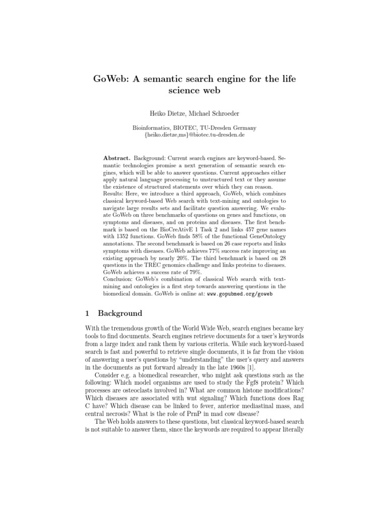 GoWeb - A Semantic Search Engine For The Life Science Web | PDF ...