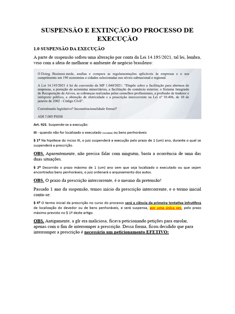 Suspensão e Extinção da Execução Judicial | PDF | Estatuto de ...