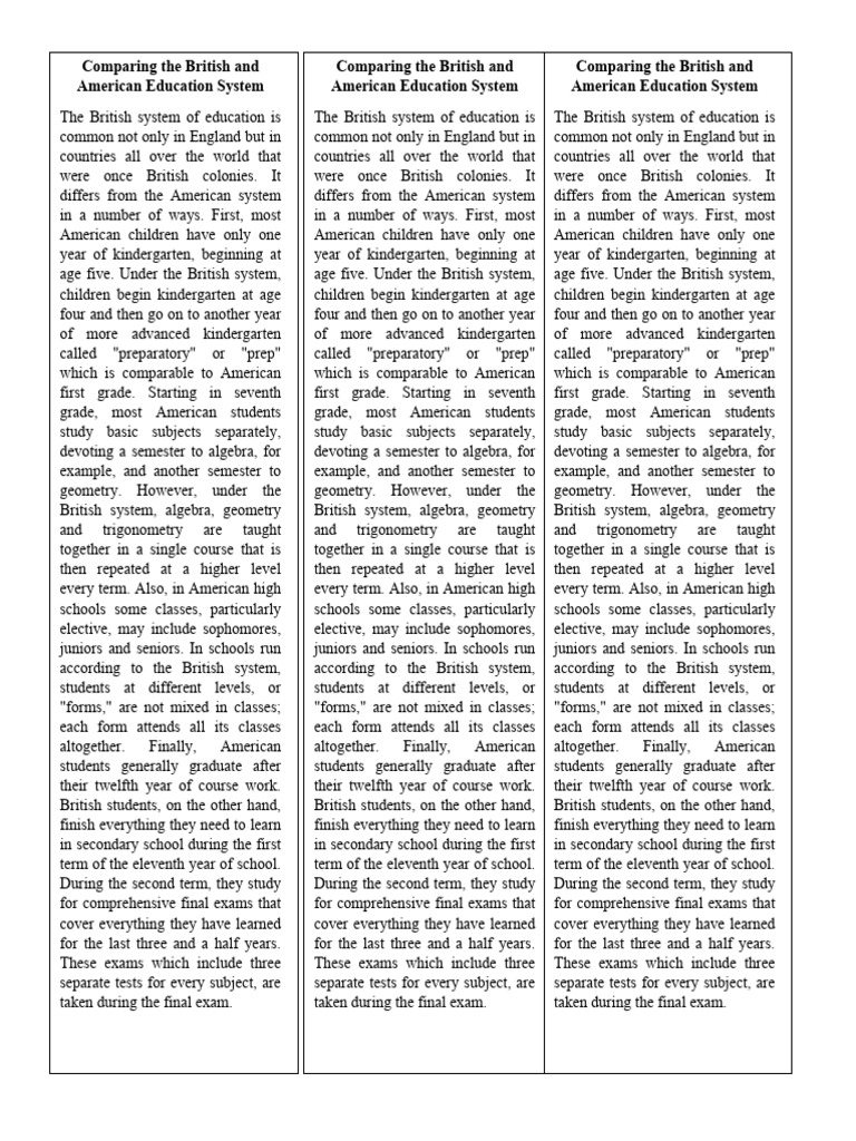 Comparing The British and American Education System PDF