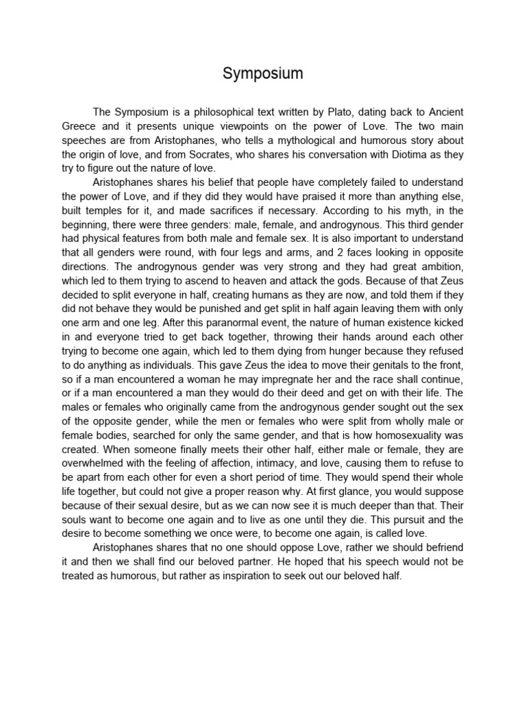 Symposium Essay | PDF | Symposium (Plato)