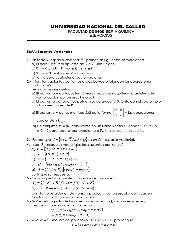 Ejercicios Resueltos de Espacios Vectoriales | PDF | Espacio vectorial ...