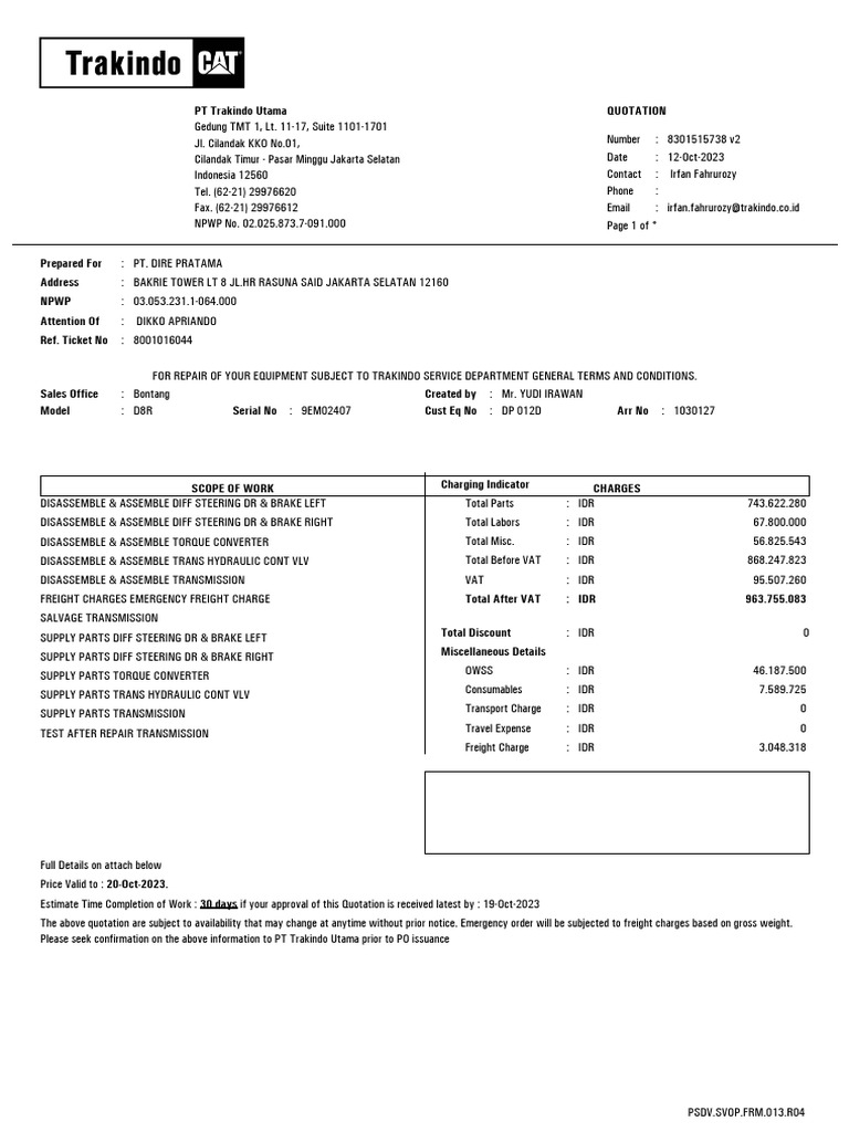 Equipment Repair Quotation 2023 | PDF | Mechanical Engineering ...