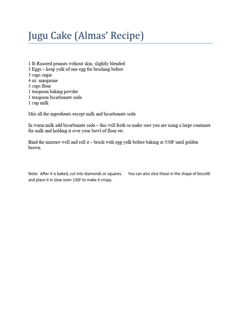 Traditional Jugu Cake Recipe | PDF