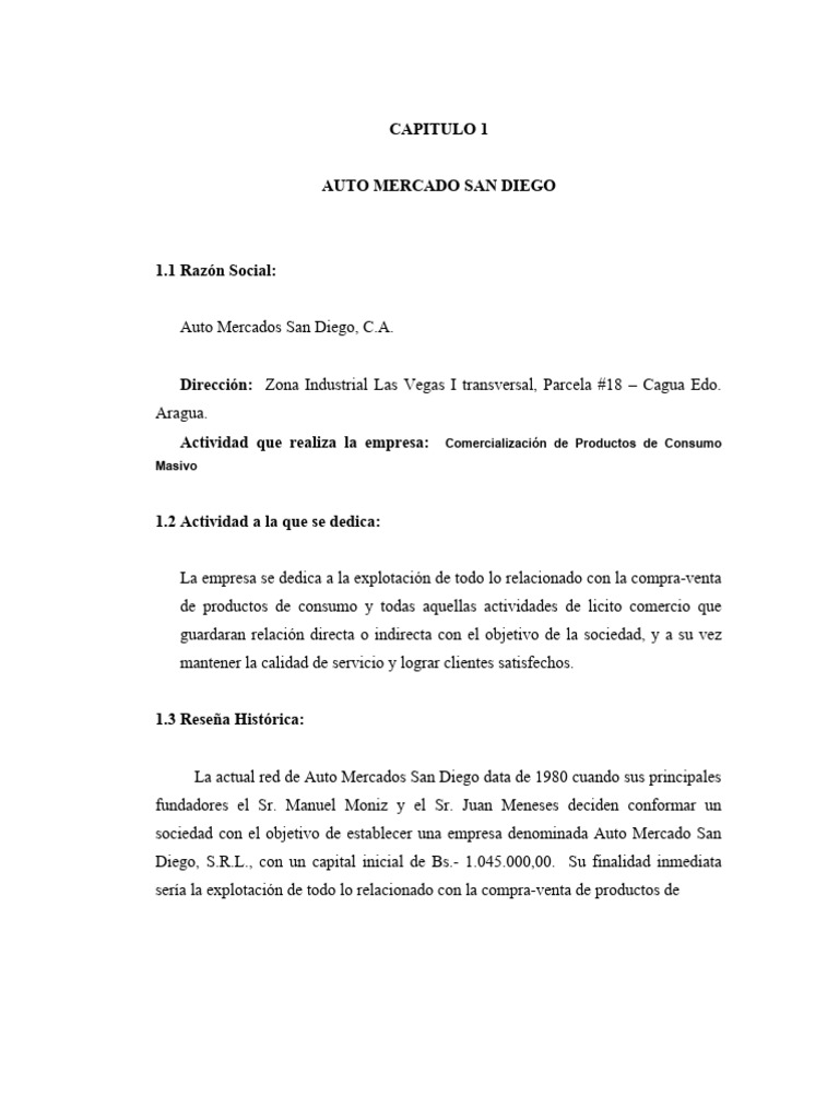 Auto Mercado San Diego: Historia y Misión | PDF | Business | Mercado ...