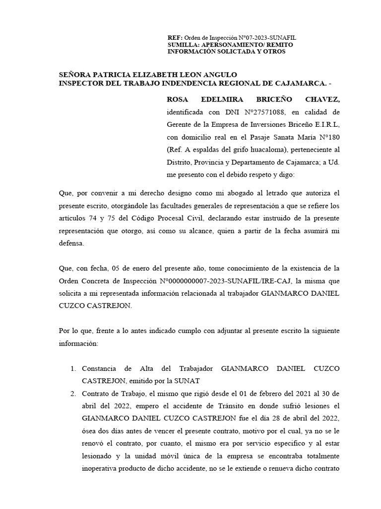 Escrito sra rosa sunafil pdf
