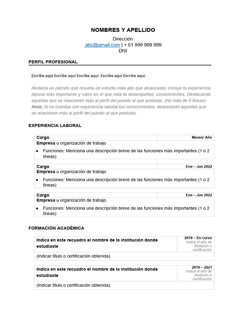 A1 - Modelos de CV - 1 | PDF