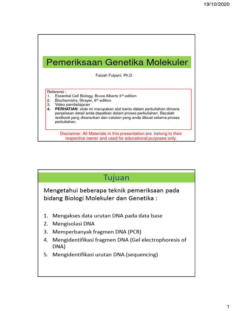 12_Teknik Pemeriksaan Genetika Molekuler_2020_FFMD | PDF