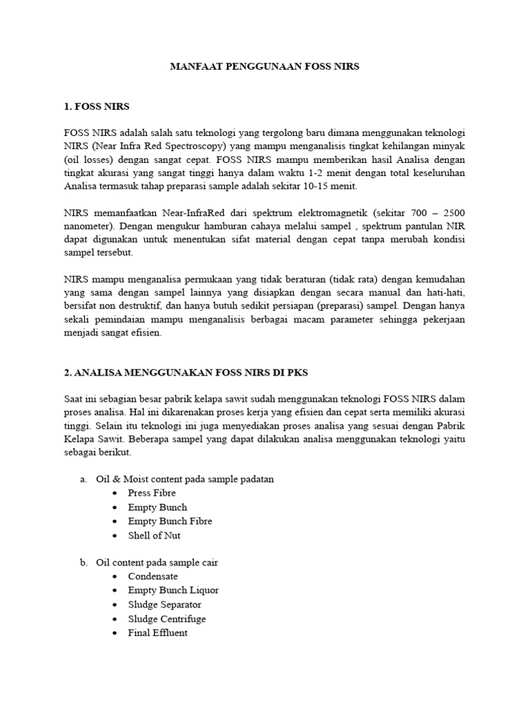 Manfaat FOSS NIRS di Pabrik Kelapa Sawit | PDF