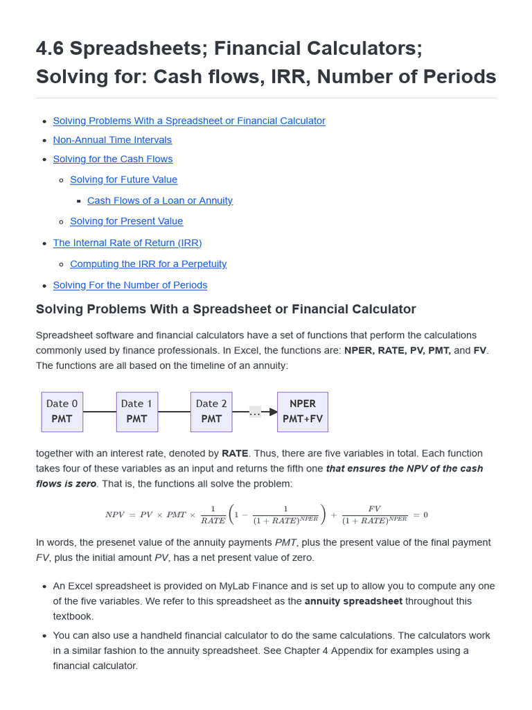4 6 Spreadsheets Financial Calculators Solving For Cash Flows PDF