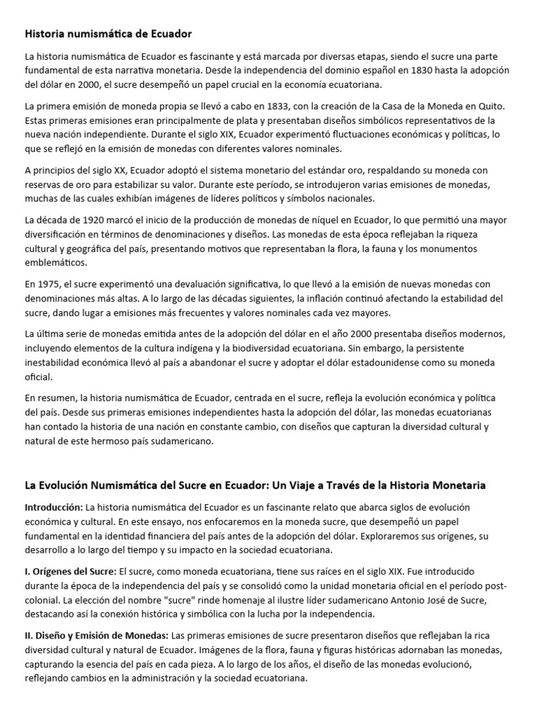 Historia Numismática de Ecuador | PDF