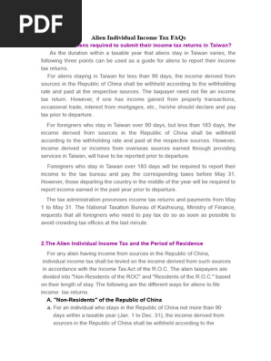 Alien Individual Income Tax FAQs