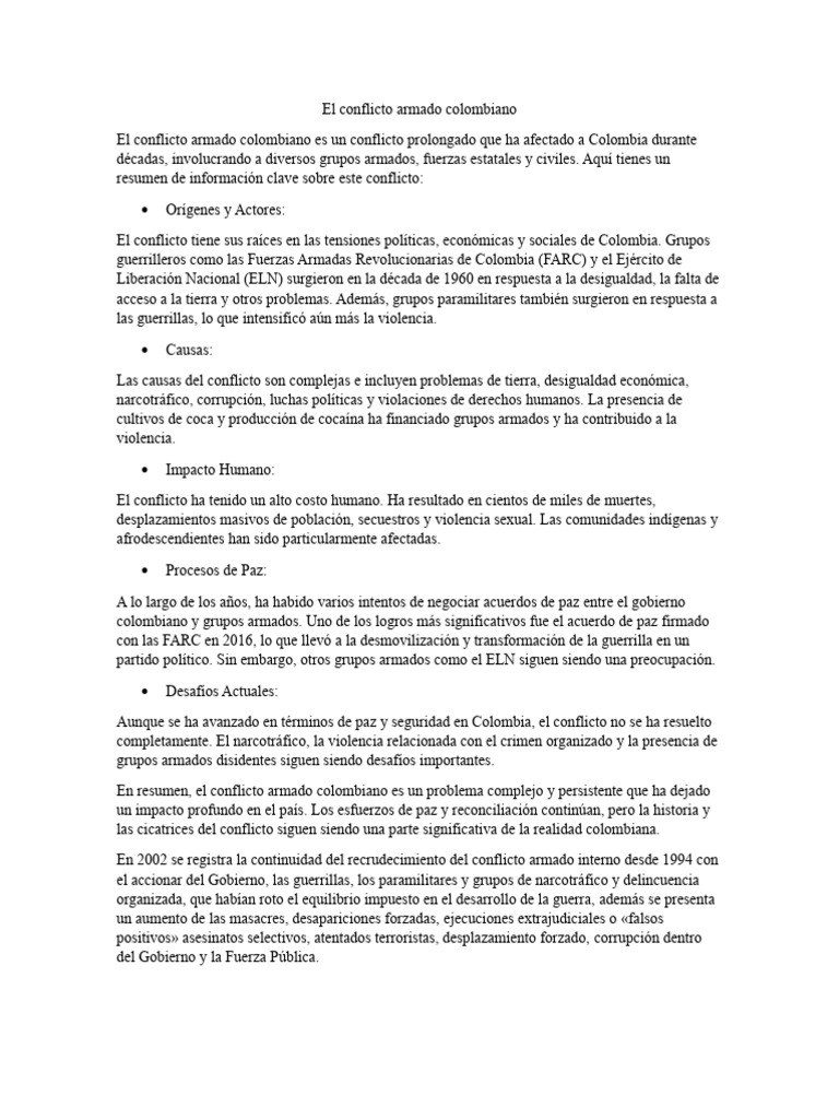 El Conflicto Armado Colombiano | PDF | Colombia | Violencia
