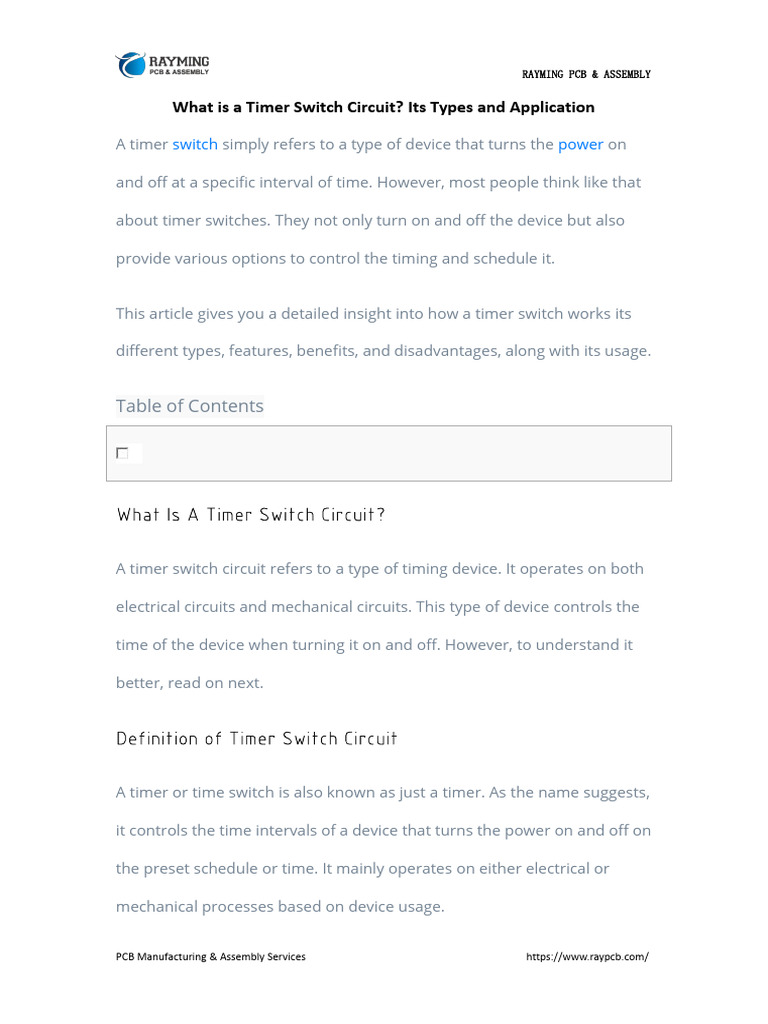 What Is A Timer Switch Circuit Its Types and Application | PDF | Timer ...