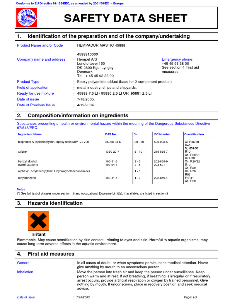 Hempel Hempadur Mastic PDF Occupational Safety And Health