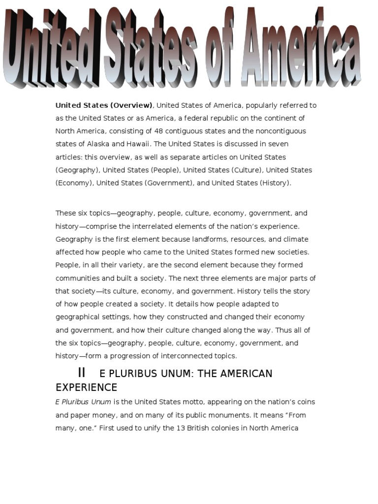 United States of America | PDF | The United States | U.S. State