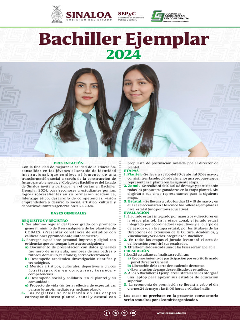Certamen Bachiller Ejemplar 2024 COBAES | PDF | Crecimiento personal y ...