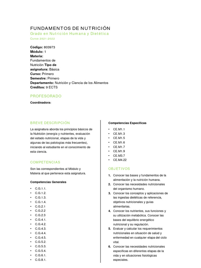 Fundamentos de Nutrición y Dietética | PDF | Nutrición | Dieta y nutrición