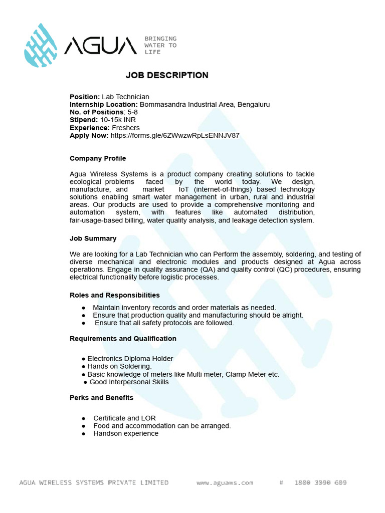 Lab Technician Job Description PDF