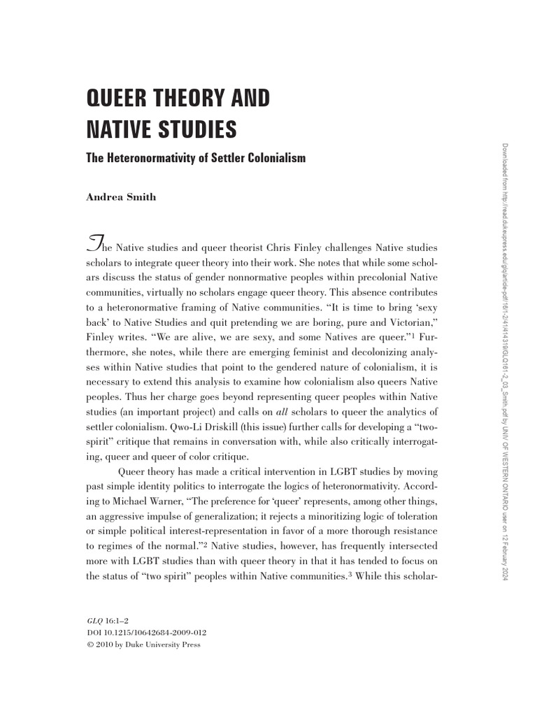 Queer Theory's Impact on Native Studies | PDF | Queer Theory | LGBTQIA+ ...