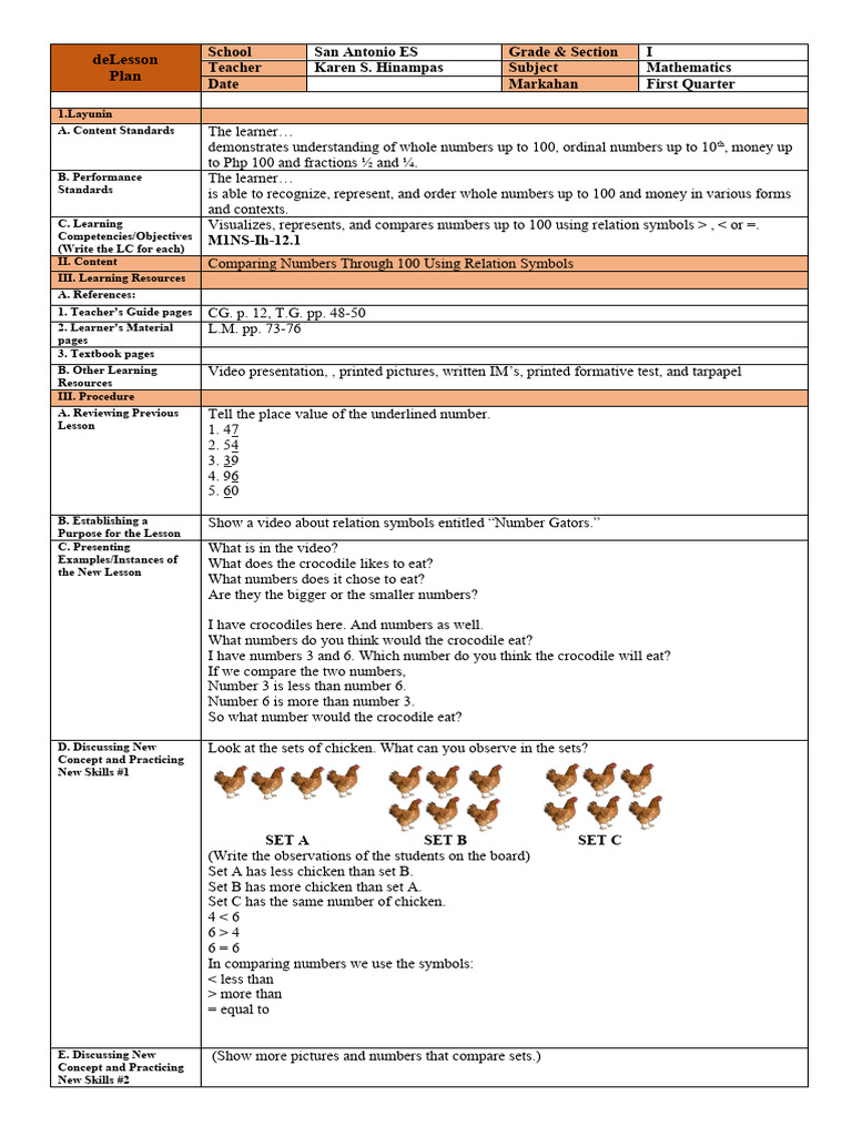 Comparing Numbers with Relation Symbols | PDF | Teaching | Pedagogy