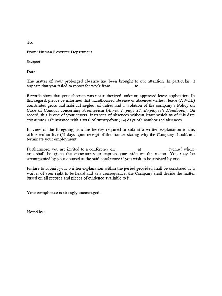 Notice of Unauthorized Absence | PDF | Career & Growth | Finance ...