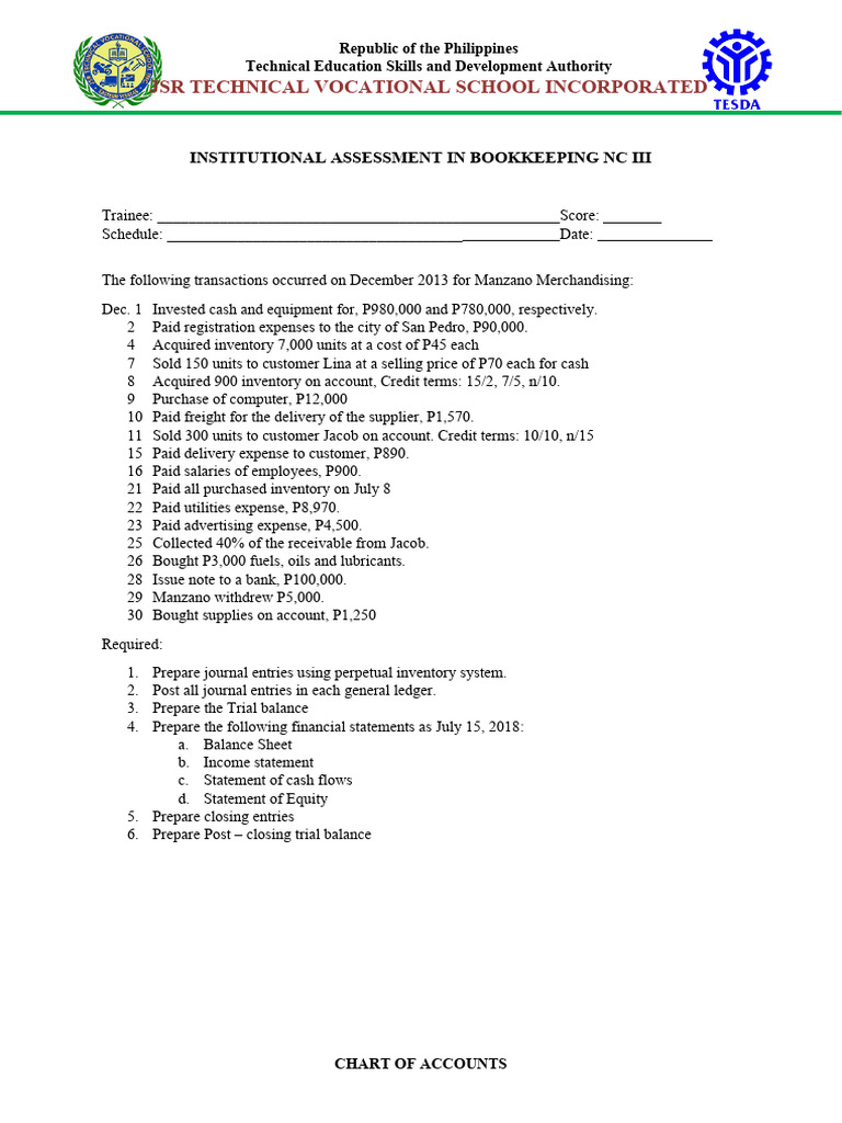 Bookkeeping NCIII Institutional Assessment | PDF