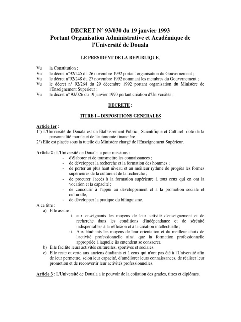 DECRET N 93-030 Du 19 Janvier 1993 | PDF