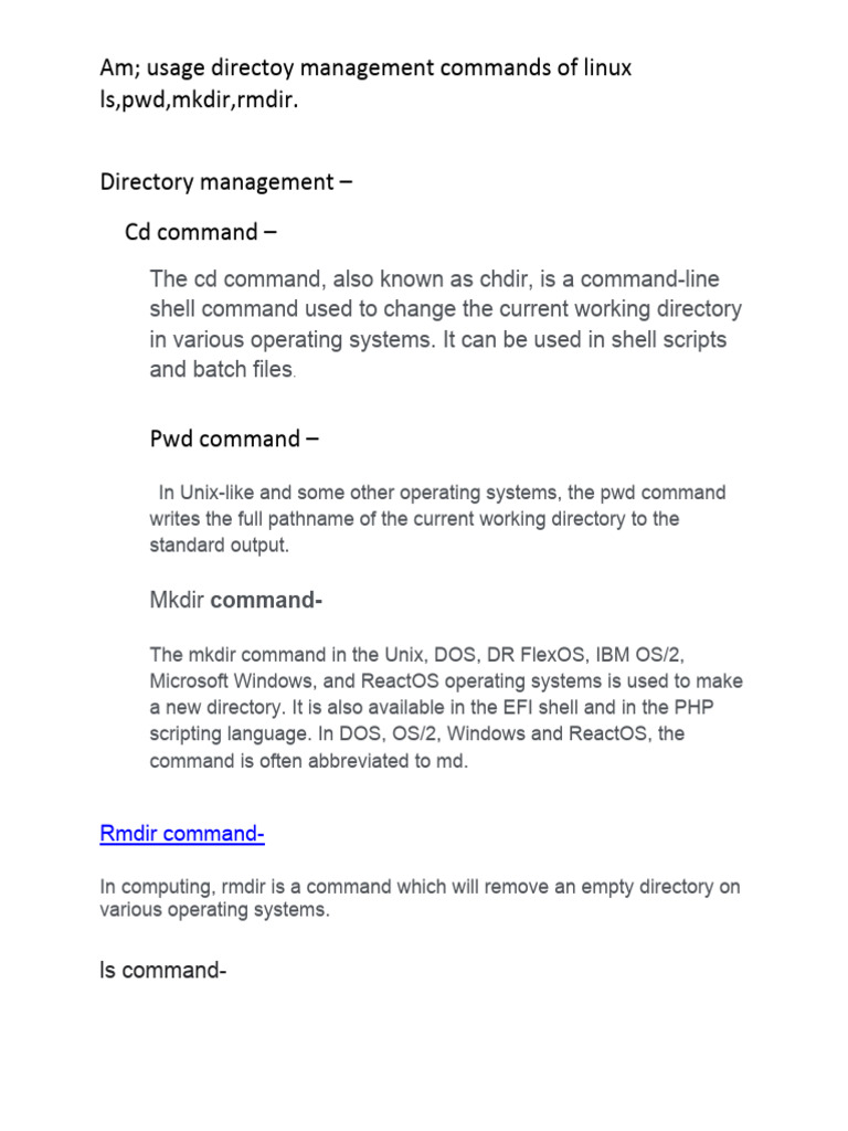 Linux Directory Management Commands | PDF