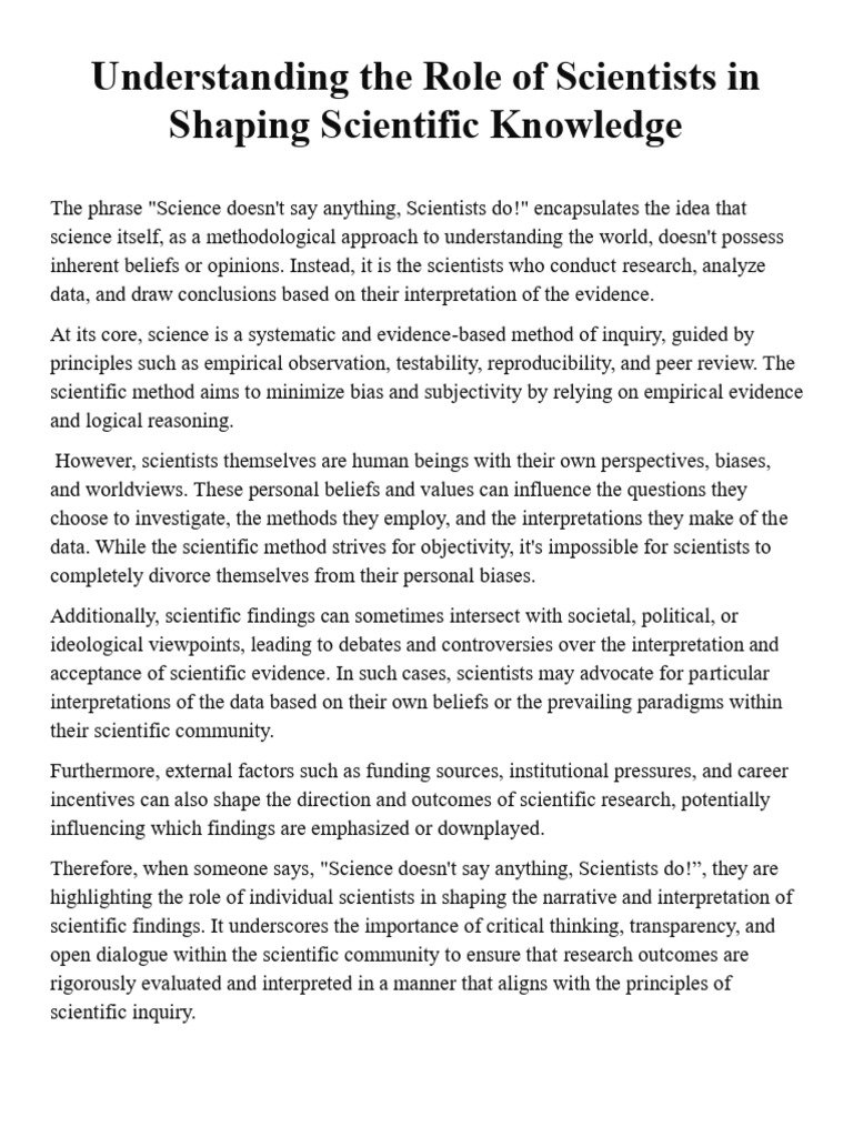 Role of Scientists in Scientific Knowledge | PDF